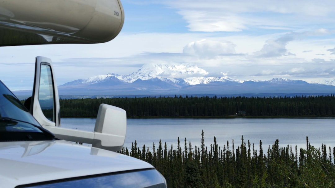 Distant view of Denali from an RV
