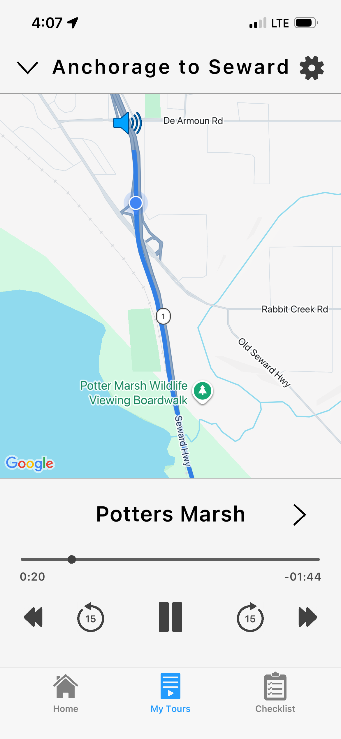 map screen with audio player